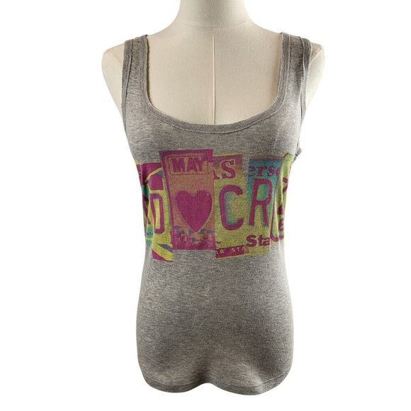 Steve Madden Small to Medium "Mad Crzy" Gray Tank Top Pink Yellow Blue Good - Picture 4 of 11